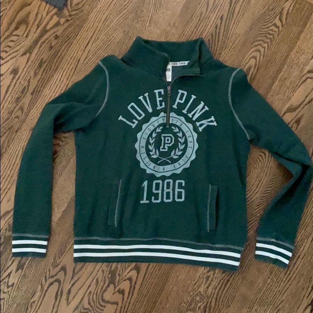 Pink hunter green half zip size medium